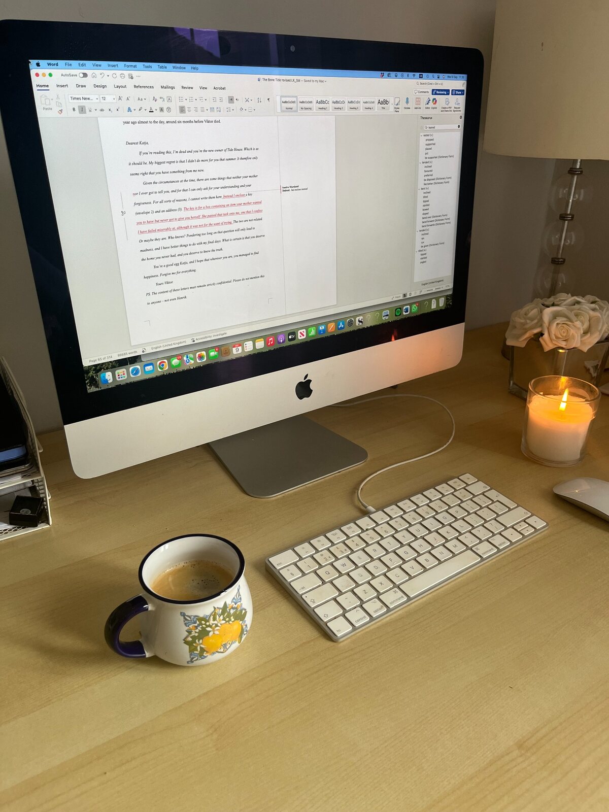 Manuscript at writing desk